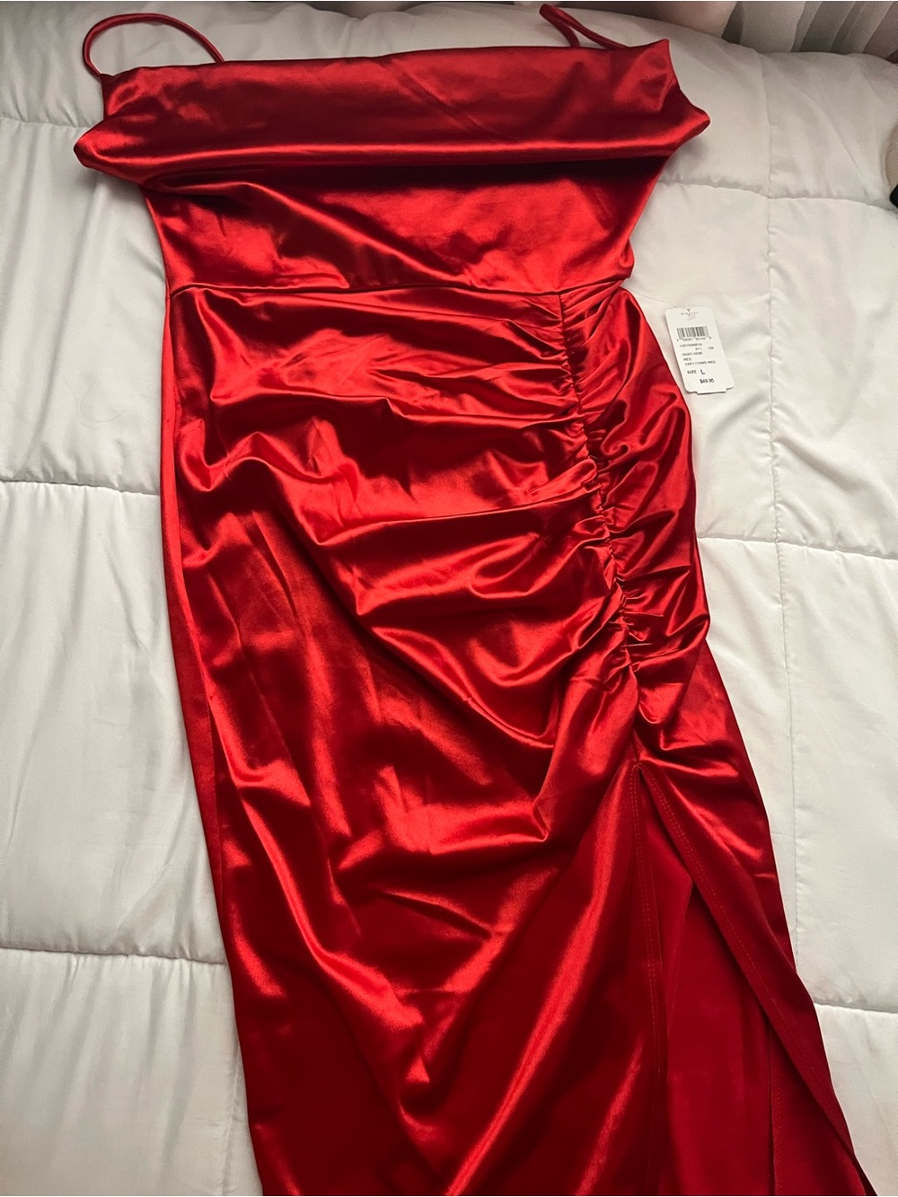 Windsor Red Satin Ruched Maxi Skirt